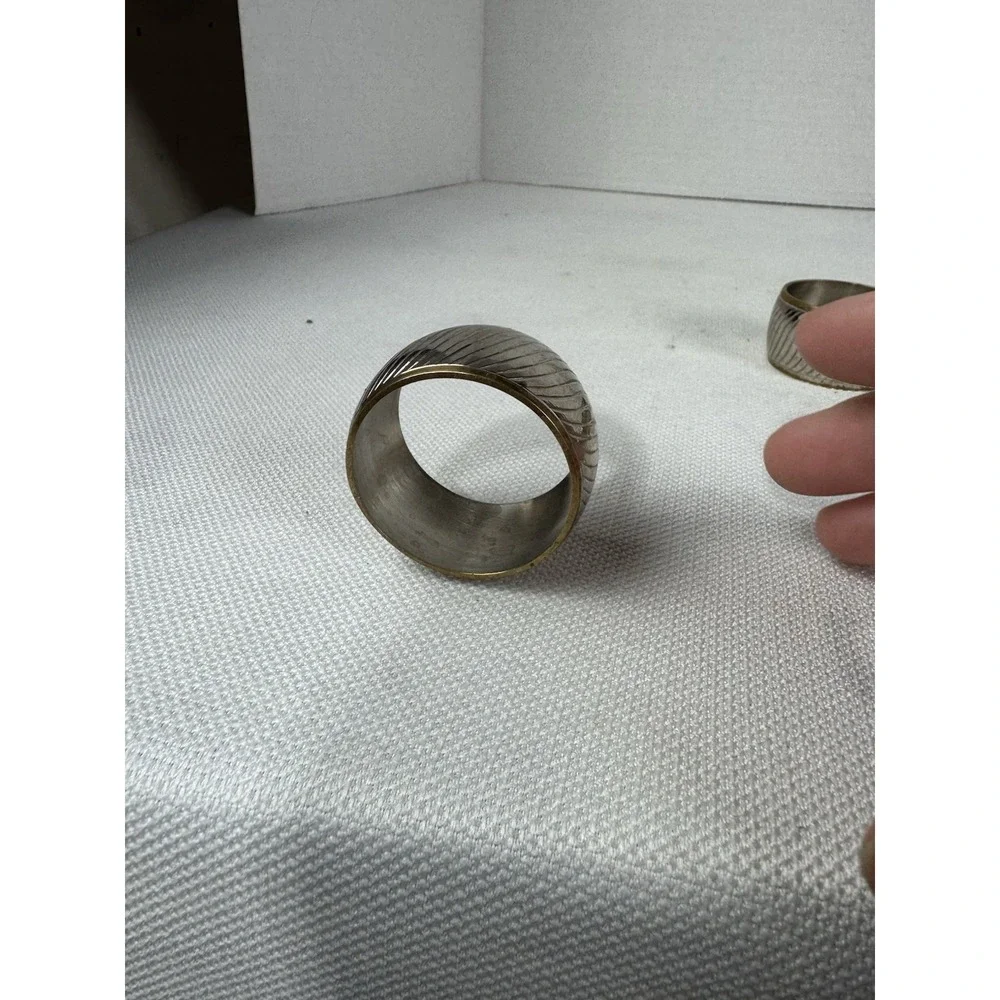 Vintage hammered metal gold and silver‎ toned napkin rings set of 7